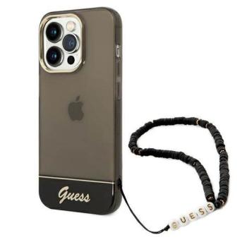 Guess GUHCP14XHGGCOHK iPhone 14 Pro Max 6,7&quot; fekete áttetsző keménytok gyöngyház szíjjal kép