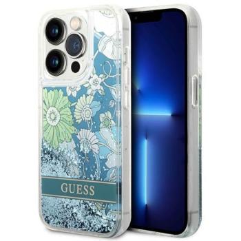 Guess GUHCP14XLFLSN iPhone 14 Pro Max 6,7&quot; zöld virág folyékony csillogó kristályos keménytok kép