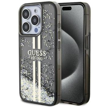 Guess GUHCP15LLFCSEGK iPhone 15 Pro 6.1&quot; fekete keménytok Liquid Glitter Gold Stripes kép