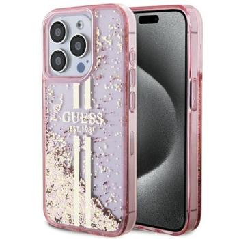 Guess GUHCP15LLFCSEGP iPhone 15 Pro 6.1&quot; rózsaszín keménytok Liquid Glitter Gold Stripes kép