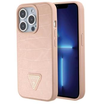 Guess GUHCP15LPCRTHCP iPhone 15 Pro 6.1&quot; rózsaszín keménytok kroko háromszög fém logó kép