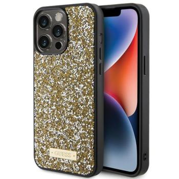 Guess GUHCP15LPFGSBSD iPhone 15 Pro 6.1&quot; sárga keménytok strasszos fém logóval kép