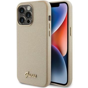 Guess GUHCP15LPGMCSD iPhone 15 Pro 6.1&quot; világos arany keménytok Glitter Glossy Script kép