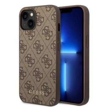 Guess GUHCP15MG4GFBR iPhone 15 Plus / 14 Plus 6.7&quot; barna keménytok fém arany logo kép