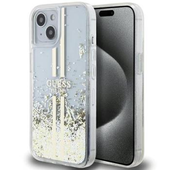 Guess GUHCP15MLFCSEGT iPhone 15 Plus / 14 Plus 6.7&quot; átlátszó keménytok Liquid Glitter Gold Stripes kép