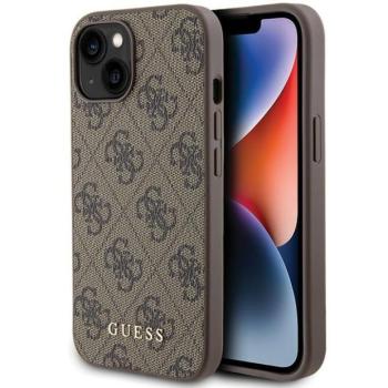 Guess GUHCP15SG4GFBR iPhone 15 6.1&quot; barna keménytok 4G fém arany logo kép