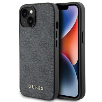 Guess GUHCP15SG4GFGR iPhone 15 6.1&quot; szürke keménytok 4G fém arany logó kép
