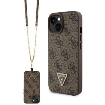 Guess GUHCP15SP4TDSCPW iPhone 15 6.1&quot; barna keménytok Crossbody 4G fém logó kép