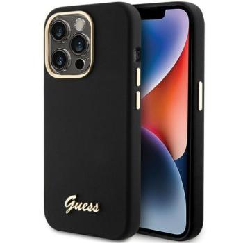 Guess GUHCP15XSMBSLK iPhone 15 Pro Max 6.7&quot; fekete keménytok szilikon script fém logó és keret kép