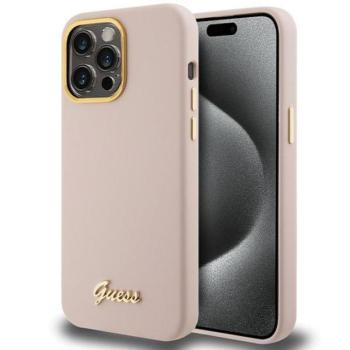 Guess GUHCP15XSMBSLP iPhone 15 Pro Max 6.7&quot; rózsaszín keménytok szilikon script fém logó és keret kép