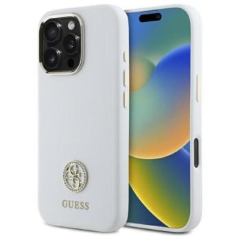 Guess GUHCP16LM4DGPH Silicone Logo Strass 4G keménytok iPhone 16 Pro - fehér kép