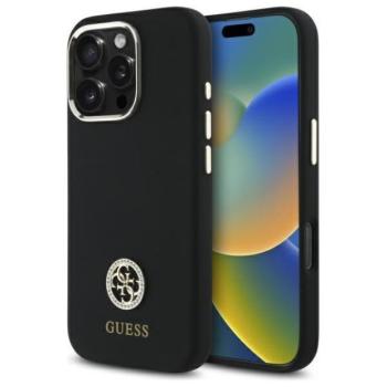 Guess GUHCP16LM4DGPK Silicone Logo Strass 4G keménytok iPhone 16 Pro - fekete kép