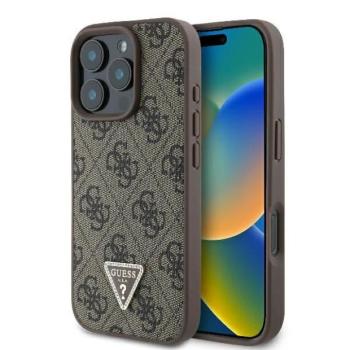 Guess GUHCP16LP4TDPW Leather 4G Triangle Strass keménytok iPhone 16 Pro - barna kép
