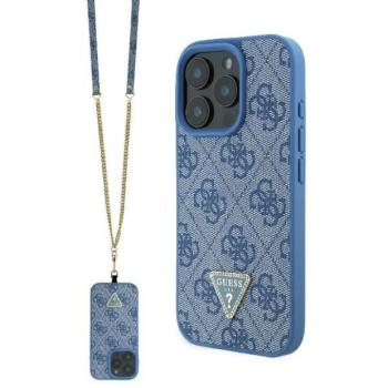 Guess GUHCP16LP4TDSCPB Leather Metal Logo Strass Crossbody keménytok iPhone 16 Pro - kék kép