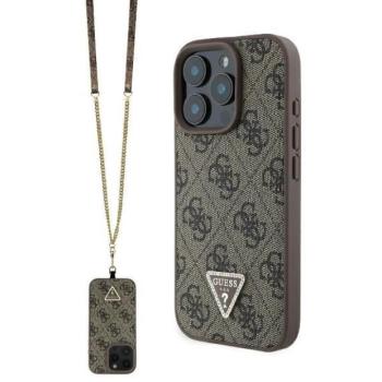 Guess GUHCP16LP4TDSCPW Leather Metal Logo Strass Crossbody keménytok iPhone 16 Pro - barna kép