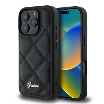 Guess GUHCP16LPSQSQSK Quilted Metal Logo keménytok iPhone 16 Pro - fekete kép
