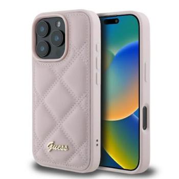 Guess GUHCP16LPSQSQSP Quilted Metal Logo keménytok iPhone 16 Pro - rózsaszín kép