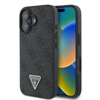 Guess GUHCP16MP4TDPK Leather 4G Triangle Strass keménytok iPhone 16 Plus - fekete kép