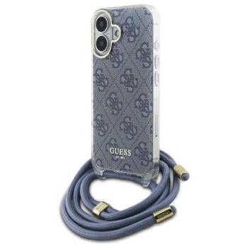 Guess GUHCP16SHC4SEB Crossbody Cord 4G Print keménytok iPhone 16 - kék kép