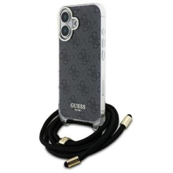 Guess GUHCP16SHC4SEK Crossbody Cord 4G Print keménytok iPhone 16 - fekete kép