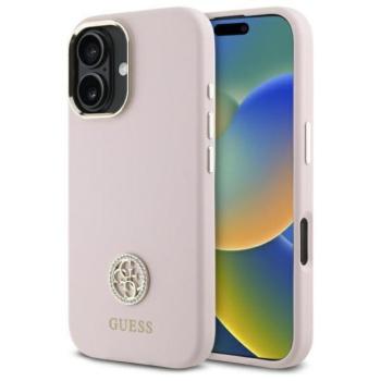 Guess GUHCP16SM4DGPP Silicone Logo Strass 4G keménytok iPhone 16 - rózsaszín kép