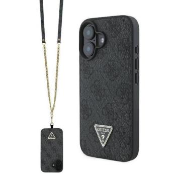 Guess GUHCP16SP4TDSCPK Leather Metal Logo Strass Crossbody keménytok iPhone 16 - fekete kép