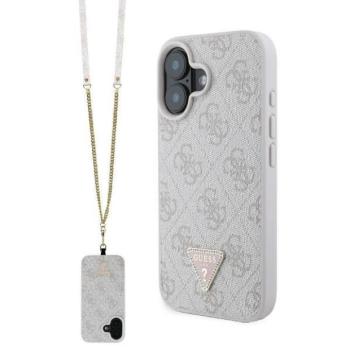 Guess GUHCP16SP4TDSCPP Leather Metal Logo Strass Crossbody keménytok iPhone 16 - rózsaszín kép