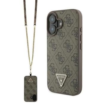 Guess GUHCP16SP4TDSCPW Leather Metal Logo Strass Crossbody keménytok iPhone 16 - barna kép