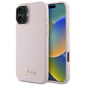 Guess GUHCP16SSMBSLP Silicone Script Metal Logo keménytok iPhone 16 - rózsaszín kép