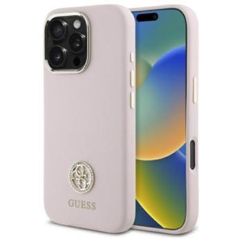 Guess GUHCP16XM4DGPP Silicone Logo Strass 4G keménytok iPhone 16 Pro Max - rózsaszín kép