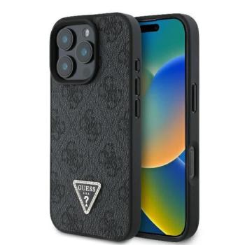 Guess GUHCP16XP4TDPK Leather 4G Triangle Strass keménytok iPhone 16 Pro Max - fekete kép