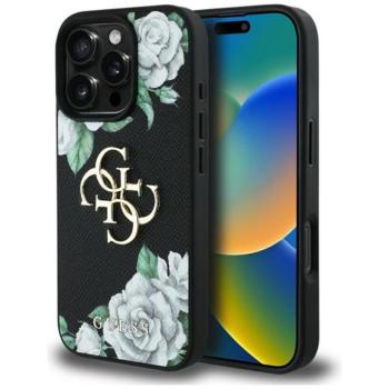 Guess GUHCP16XPGROP4MK Grained Roses Big 4G Logo tok iPhone 16 Pro Max - fekete kép