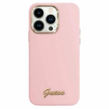 Guess GUHCP16XSMBSLP Silicone Script Metal Logo keménytok iPhone 16 Pro Max - rózsaszín kép