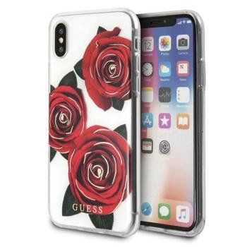 Guess GUHCPXROSTR iPhone X átlátszó keménytok Flower Desire vörös rózsa tok kép