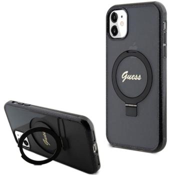 Guess GUHMN61HRSGSK iPhone 11 6.1&quot; fekete kemény tok Ring Stand Script Glitter MagSafe kép