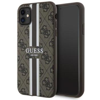 Guess GUHMN61P4RPSW iPhone 11 barna keménytok 4G nyomtatott csíkokkal MagSafe kép