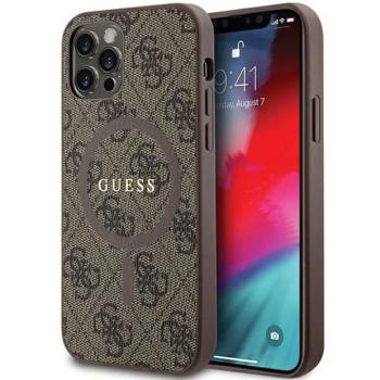 Guess GUHMP12MG4GFRW iPhone 12/12 Pro 6.1&quot; barna keménytok 4G Collection bőr fém logó MagSafe kép
