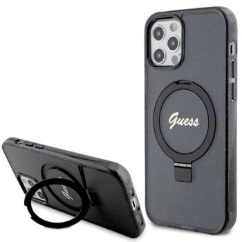 Guess GUHMP12MHRSGSK iPhone 12/12 Pro 6.1&quot; fekete keménytok gyűrűs állvány Script Glitter MagSafe kép