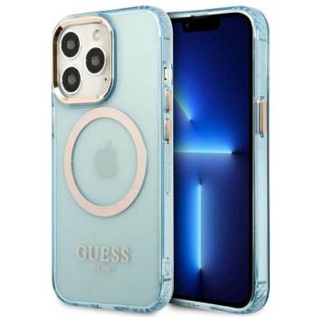 Guess GUHMP13LHTCMB iPhone 13 Pro / 13 6,1&quot; kék áttetsző keménytok arany kontúrral MagSafe kép