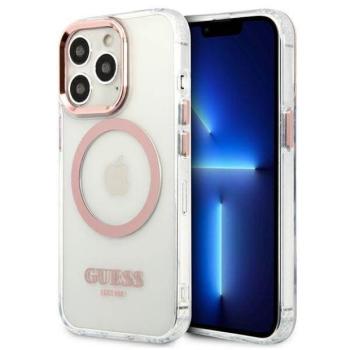 Guess GUHMP13LHTRMP iPhone 13 Pro / 13 6,1&quot; rózsaszín keménytok fém kontúrral Magsafe kép