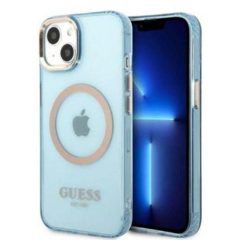 Guess GUHMP13MHTCMB iPhone 13 6.1&quot; kék keménytok arany kontúrú, áttetsző MagSafe áttetsző kép
