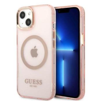 Guess GUHMP13MHTCMP iPhone 13 6.1&quot; rózsaszín keménytok arany kontúrú áttetsző MagSafe kép