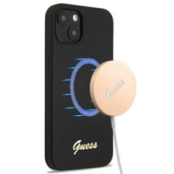 Guess GUHMP13MLSLMGBK iPhone 13 6.1&quot; fekete keménytok szilikon Script arany logó Magsafe kép