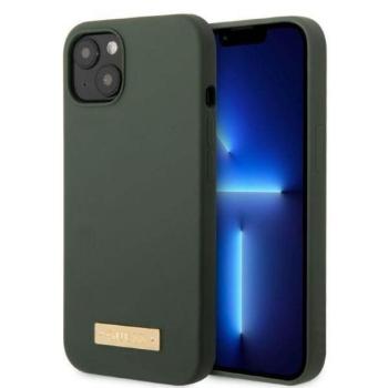 Guess GUHMP13MSBPLA iPhone 13 6.1&quot; khaki keménytok Silicone Logo Plate MagSafe kép