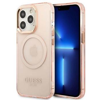 Guess GUHMP13XHTCMP iPhone 13 Pro Max 6,7&quot; rózsaszín áttetsző Magsafe keménytok arany kontúrral kép