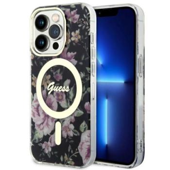 Guess GUHMP14LHCFWSK iPhone 14 Pro 6.1&quot; fekete keménytok Flower MagSafe virág kép