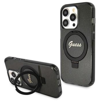 Guess GUHMP14LHRSGSK iPhone 14 Pro 6.1&quot; fekete keménytok gyűrűs állvány Script Glitter MagSafe kép