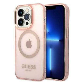 Guess GUHMP14LHTCMP iPhone 14 Pro 6,1&quot; rózsaszín áttetsző Magsafe keménytok arany kontúrral kép
