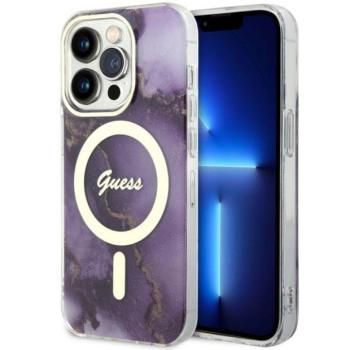 Guess GUHMP14LHTMRSU iPhone 14 Pro 6.1&quot; lila keménytok Golden Marble MagSafe kép