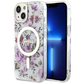 Guess GUHMP14MHCFWST iPhone 14 Plus / 15 Plus 6.7&quot; átlátszó keménytok Flower MagSafe kép